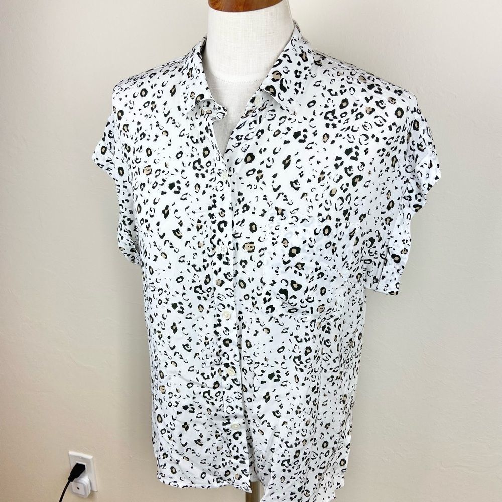 Rails Whitney Button-Up Short Sleeve Shirt - White Mocha Leopard